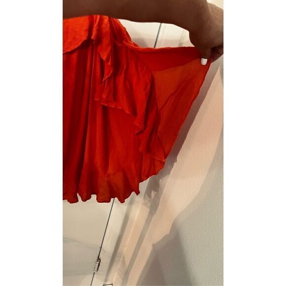 Intimately Free People Red Spaghetti Strap Top Blouse Orange Ruffle SZ M - Picture 9 of 10